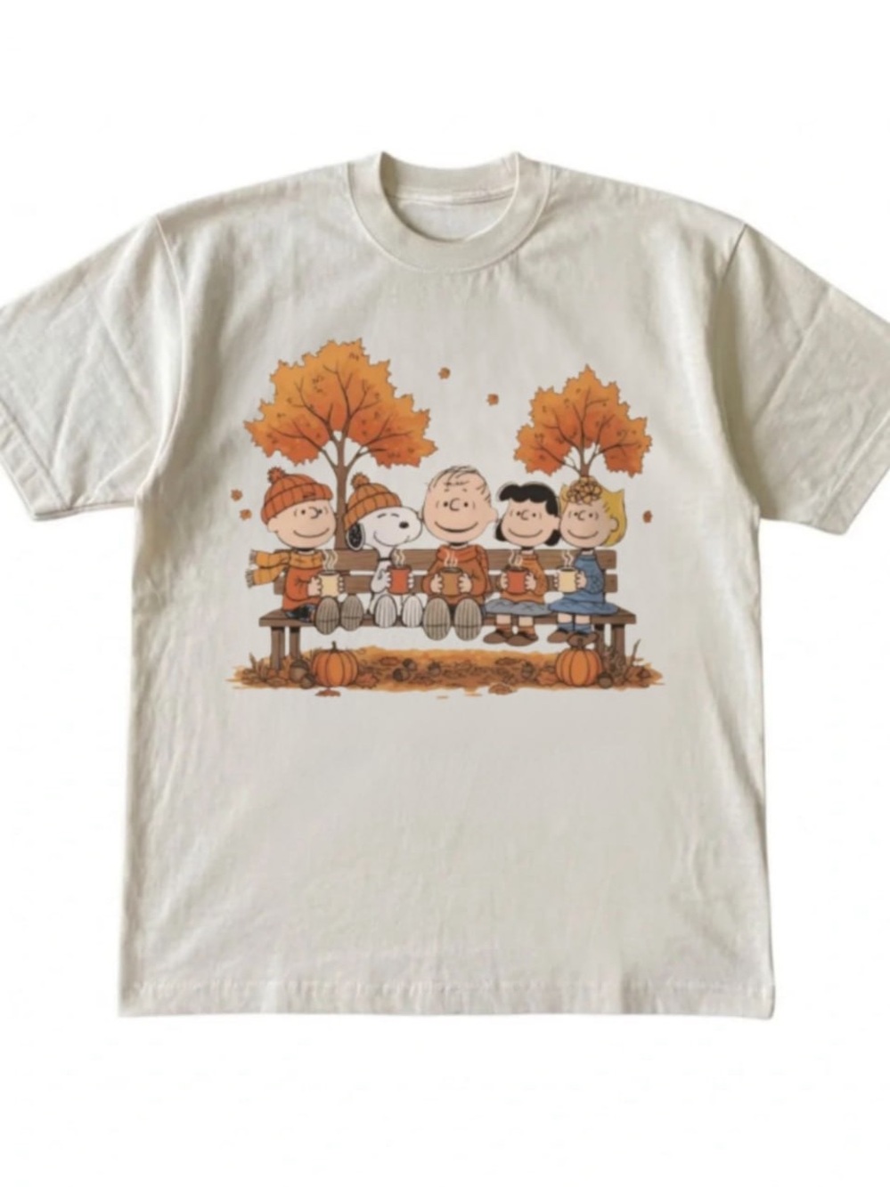Cream Peanuts Fall Graphic Short Sleeve Tee